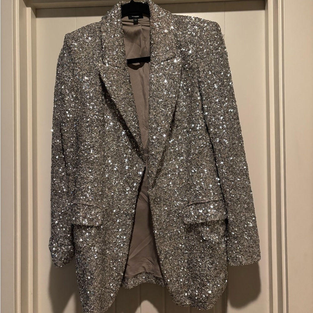 Express Silver Sequin Blazer Jacket